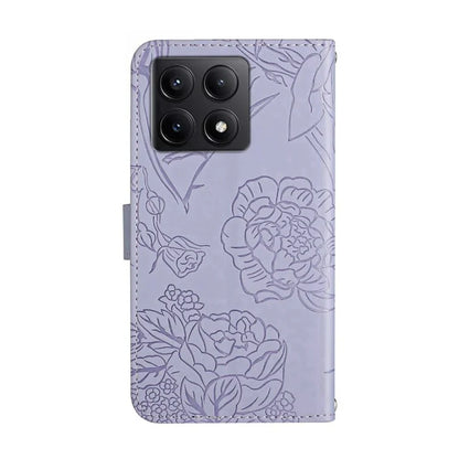 HT03 For Xiaomi 14T Case Butterfly Flower Imprint Leather Phone Cover with Strap