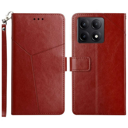 HT01 For Xiaomi 14T Case Y-Shaped Lines Imprint Leather Phone Cover