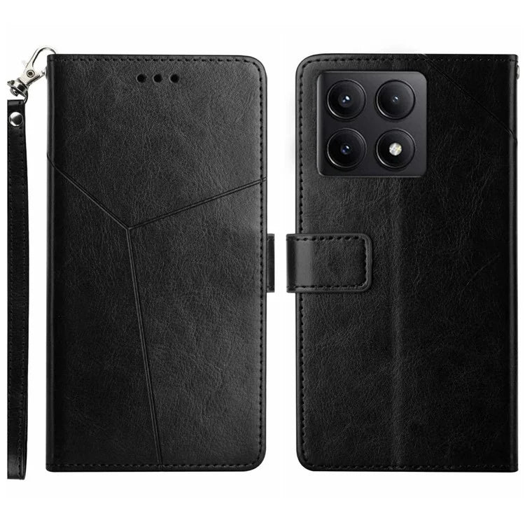 HT01 For Xiaomi 14T Case Y-Shaped Lines Imprint Leather Phone Cover