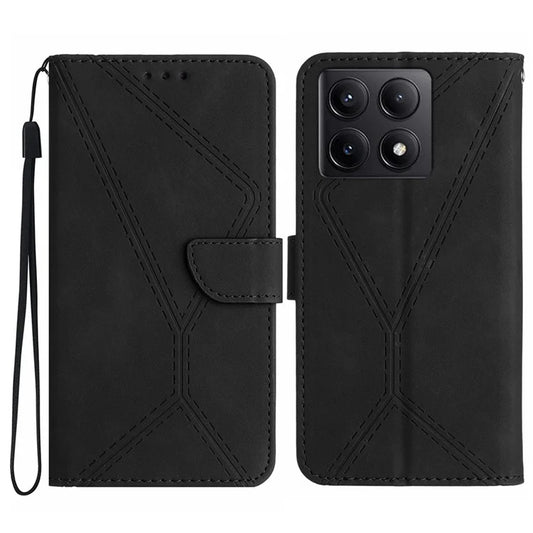 HT05 For Xiaomi 14T Case Skin-Touch Lines PU Leather Flip Phone Cover