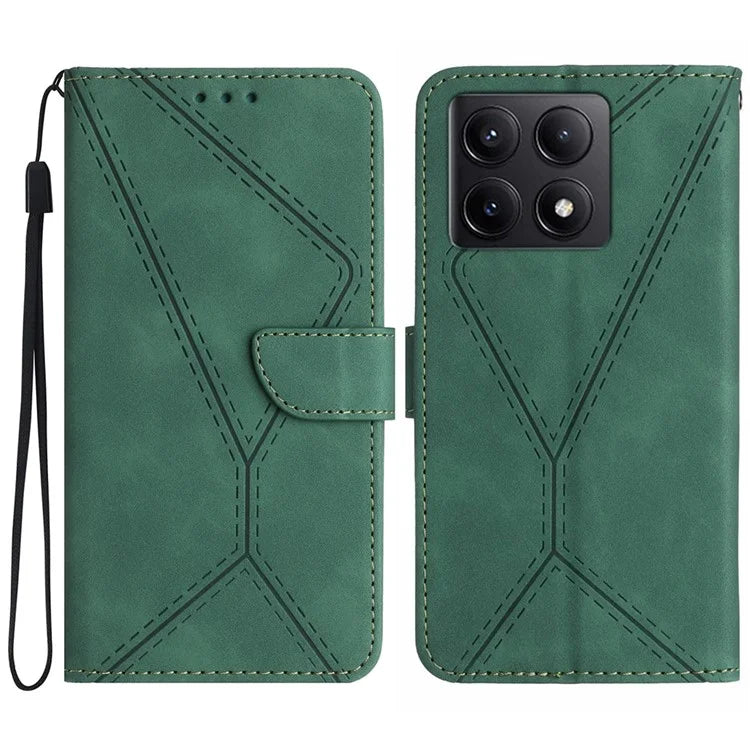 HT05 For Xiaomi 14T Case Skin-Touch Lines PU Leather Flip Phone Cover