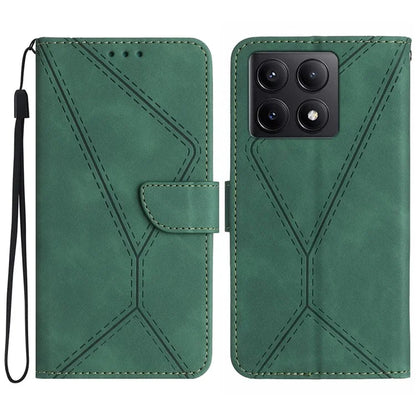 HT05 For Xiaomi 14T Case Skin-Touch Lines PU Leather Flip Phone Cover