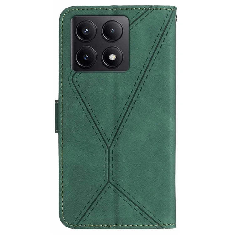 HT05 For Xiaomi 14T Case Skin-Touch Lines PU Leather Flip Phone Cover