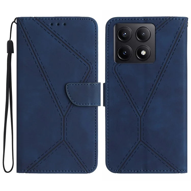 HT05 For Xiaomi 14T Case Skin-Touch Lines PU Leather Flip Phone Cover