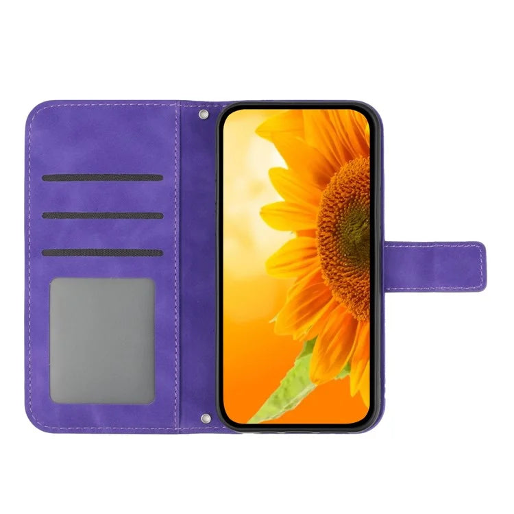 HT04 For Xiaomi 14T Pro Case Sunflower Imprint Leather Wallet Phone Cover with Wrist Strap