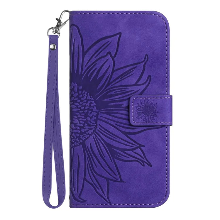 HT04 For Xiaomi 14T Pro Case Sunflower Imprint Leather Wallet Phone Cover with Wrist Strap