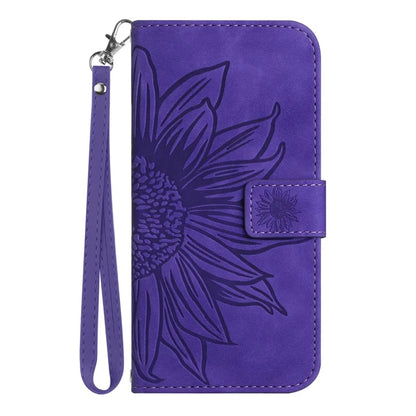 HT04 For Xiaomi 14T Pro Case Sunflower Imprint Leather Wallet Phone Cover with Wrist Strap