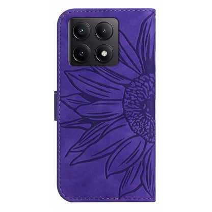 HT04 For Xiaomi 14T Pro Case Sunflower Imprint Leather Wallet Phone Cover with Wrist Strap