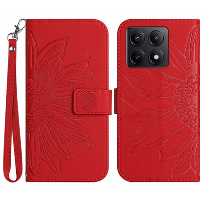 HT04 For Xiaomi 14T Pro Case Sunflower Imprint Leather Wallet Phone Cover with Wrist Strap