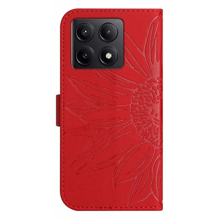 HT04 For Xiaomi 14T Pro Case Sunflower Imprint Leather Wallet Phone Cover with Wrist Strap