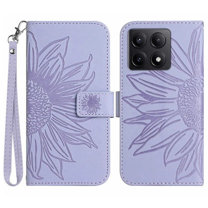 HT04 For Xiaomi 14T Pro Case Sunflower Imprint Leather Wallet Phone Cover with Wrist Strap