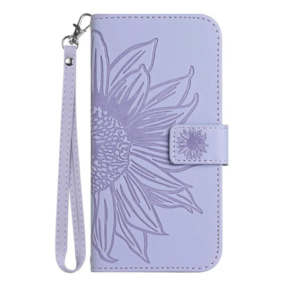 HT04 For Xiaomi 14T Pro Case Sunflower Imprint Leather Wallet Phone Cover with Wrist Strap