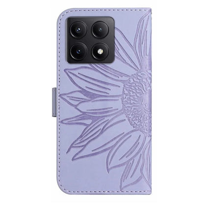 HT04 For Xiaomi 14T Pro Case Sunflower Imprint Leather Wallet Phone Cover with Wrist Strap