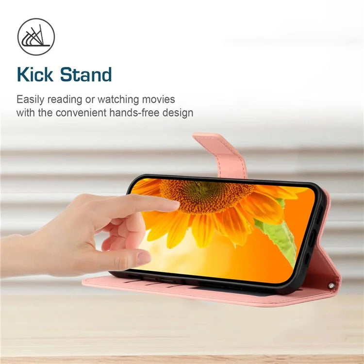 HT04 For Xiaomi 14T Pro Case Sunflower Imprint Leather Wallet Phone Cover with Wrist Strap