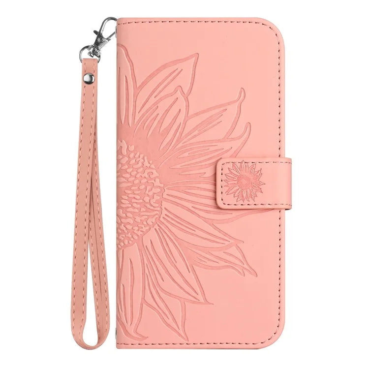 HT04 For Xiaomi 14T Pro Case Sunflower Imprint Leather Wallet Phone Cover with Wrist Strap