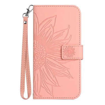 HT04 For Xiaomi 14T Pro Case Sunflower Imprint Leather Wallet Phone Cover with Wrist Strap