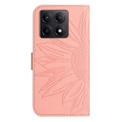 HT04 For Xiaomi 14T Pro Case Sunflower Imprint Leather Wallet Phone Cover with Wrist Strap