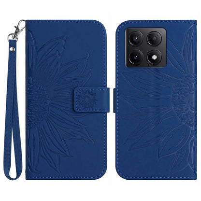 HT04 For Xiaomi 14T Pro Case Sunflower Imprint Leather Wallet Phone Cover with Wrist Strap