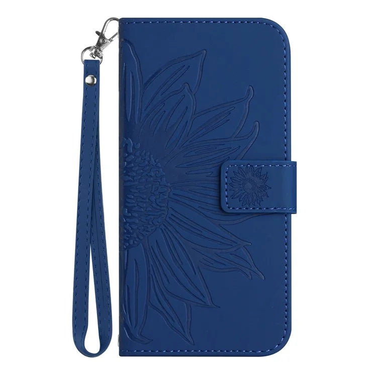 HT04 For Xiaomi 14T Pro Case Sunflower Imprint Leather Wallet Phone Cover with Wrist Strap