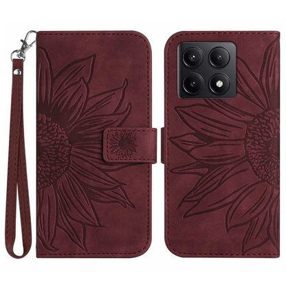 HT04 For Xiaomi 14T Pro Case Sunflower Imprint Leather Wallet Phone Cover with Wrist Strap