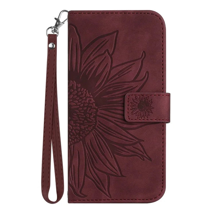 HT04 For Xiaomi 14T Pro Case Sunflower Imprint Leather Wallet Phone Cover with Wrist Strap