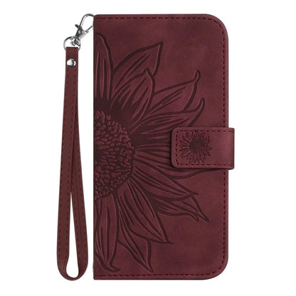 HT04 For Xiaomi 14T Pro Case Sunflower Imprint Leather Wallet Phone Cover with Wrist Strap