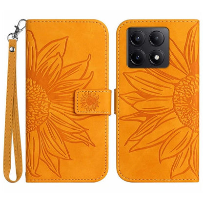 HT04 For Xiaomi 14T Pro Case Sunflower Imprint Leather Wallet Phone Cover with Wrist Strap