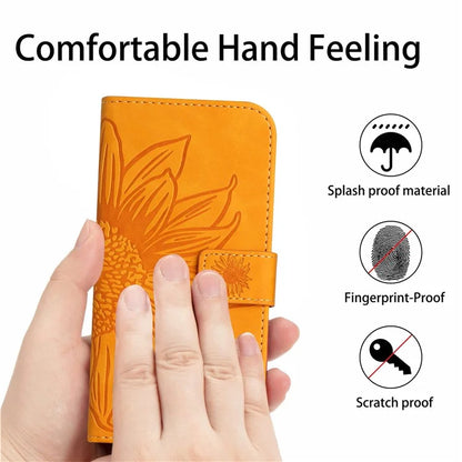 HT04 For Xiaomi 14T Pro Case Sunflower Imprint Leather Wallet Phone Cover with Wrist Strap