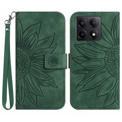 HT04 For Xiaomi 14T Pro Case Sunflower Imprint Leather Wallet Phone Cover with Wrist Strap