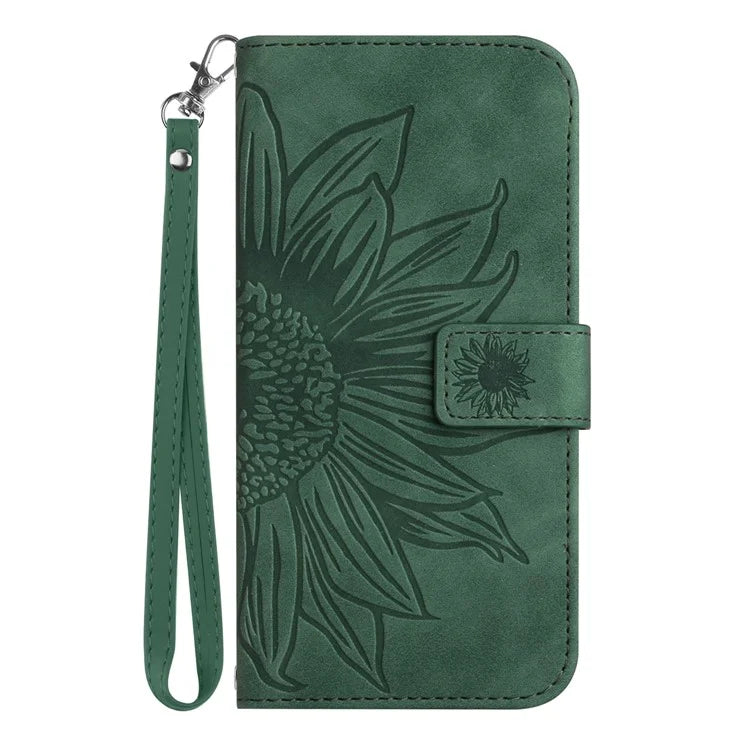 HT04 For Xiaomi 14T Pro Case Sunflower Imprint Leather Wallet Phone Cover with Wrist Strap