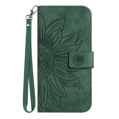 HT04 For Xiaomi 14T Pro Case Sunflower Imprint Leather Wallet Phone Cover with Wrist Strap