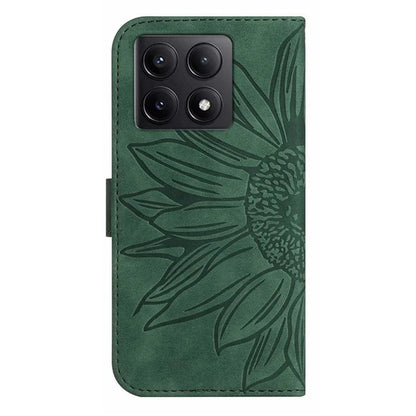 HT04 For Xiaomi 14T Pro Case Sunflower Imprint Leather Wallet Phone Cover with Wrist Strap