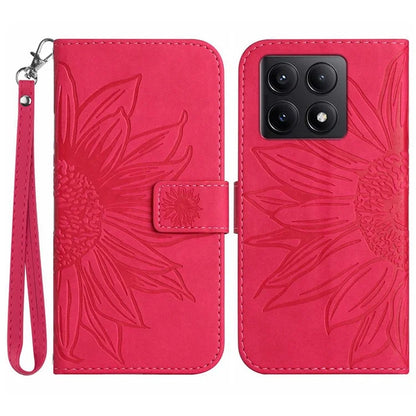 HT04 For Xiaomi 14T Pro Case Sunflower Imprint Leather Wallet Phone Cover with Wrist Strap