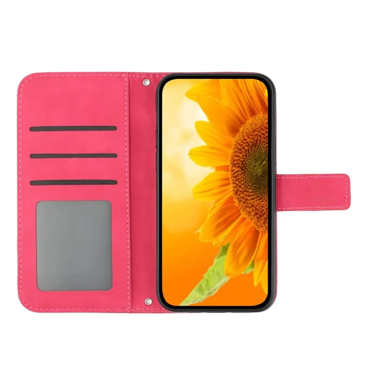 HT04 For Xiaomi 14T Pro Case Sunflower Imprint Leather Wallet Phone Cover with Wrist Strap