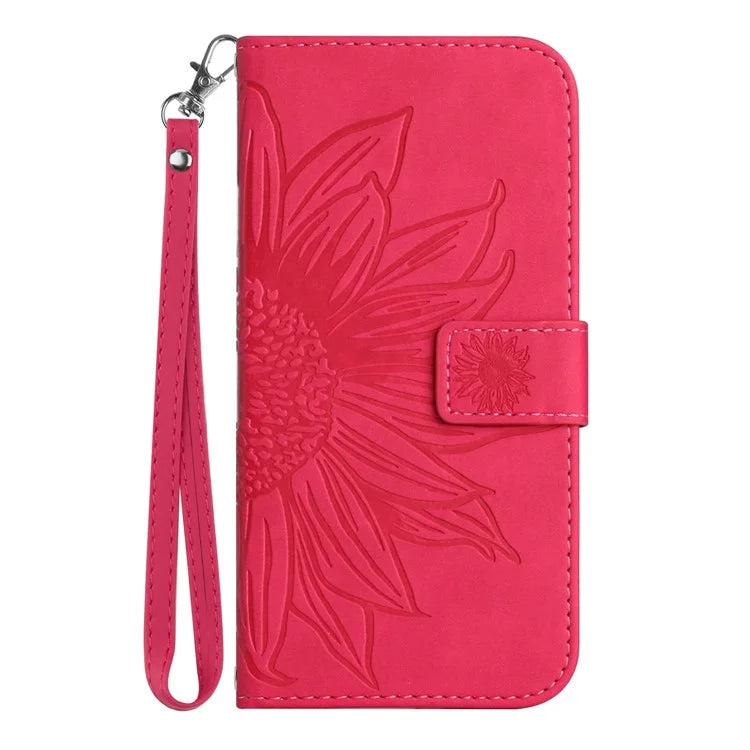 HT04 For Xiaomi 14T Pro Case Sunflower Imprint Leather Wallet Phone Cover with Wrist Strap
