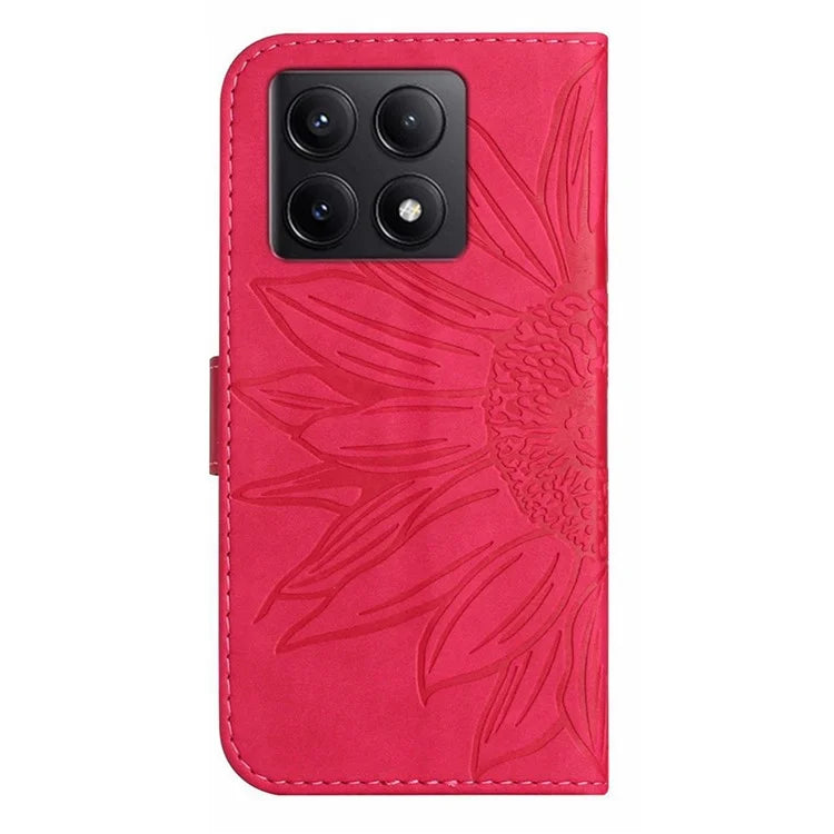 HT04 For Xiaomi 14T Pro Case Sunflower Imprint Leather Wallet Phone Cover with Wrist Strap