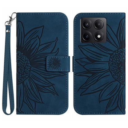 HT04 For Xiaomi 14T Pro Case Sunflower Imprint Leather Wallet Phone Cover with Wrist Strap