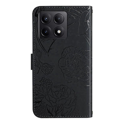 HT03 For Xiaomi 14T Pro Case Butterfly Flower Imprint Leather Phone Cover with Strap