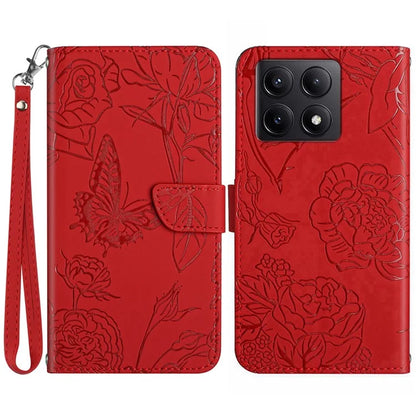 HT03 For Xiaomi 14T Pro Case Butterfly Flower Imprint Leather Phone Cover with Strap