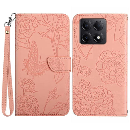 HT03 For Xiaomi 14T Pro Case Butterfly Flower Imprint Leather Phone Cover with Strap