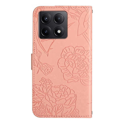 HT03 For Xiaomi 14T Pro Case Butterfly Flower Imprint Leather Phone Cover with Strap