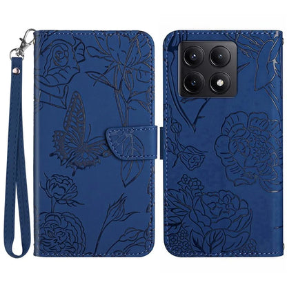 HT03 For Xiaomi 14T Pro Case Butterfly Flower Imprint Leather Phone Cover with Strap