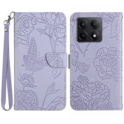 HT03 For Xiaomi 14T Pro Case Butterfly Flower Imprint Leather Phone Cover with Strap