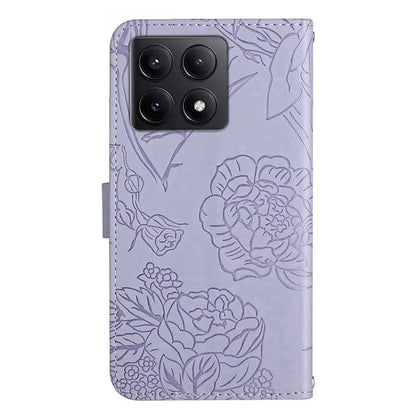 HT03 For Xiaomi 14T Pro Case Butterfly Flower Imprint Leather Phone Cover with Strap