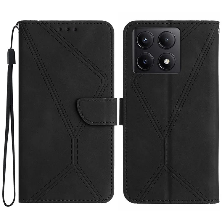 HT05 For Xiaomi 14T Pro Case Skin-Touch Lines PU Leather Flip Phone Cover