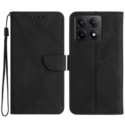 HT05 For Xiaomi 14T Pro Case Skin-Touch Lines PU Leather Flip Phone Cover