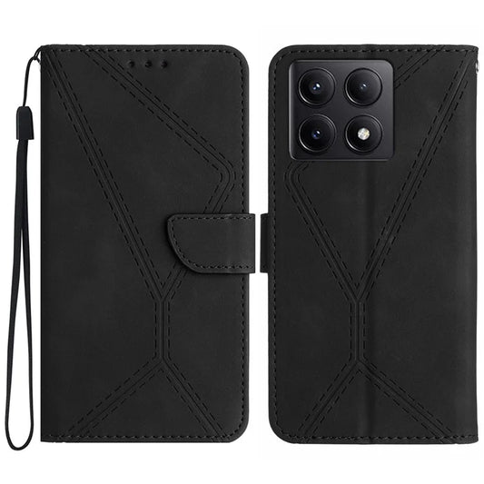 HT05 For Xiaomi 14T Pro Case Skin-Touch Lines PU Leather Flip Phone Cover