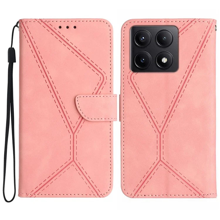 HT05 For Xiaomi 14T Pro Case Skin-Touch Lines PU Leather Flip Phone Cover