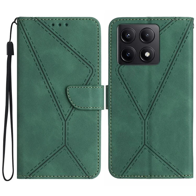HT05 For Xiaomi 14T Pro Case Skin-Touch Lines PU Leather Flip Phone Cover
