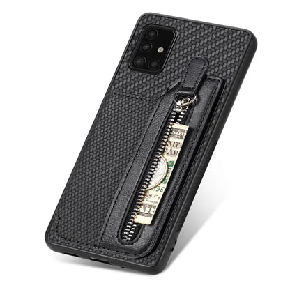For Samsung Galaxy A51 5G SM-A516 Case Leather+PC+TPU Zipper Wallet Phone Shell